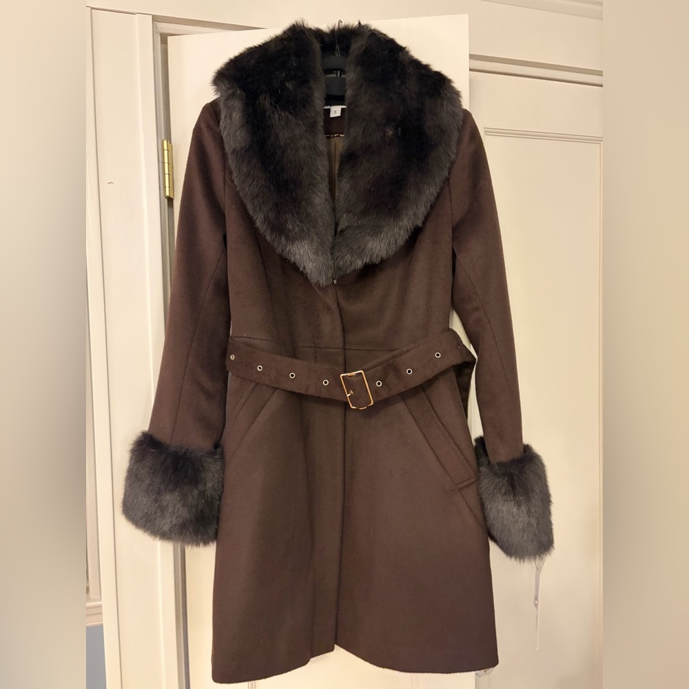NWT Stylish Via Spiga Brown Wool Coat-Size Small